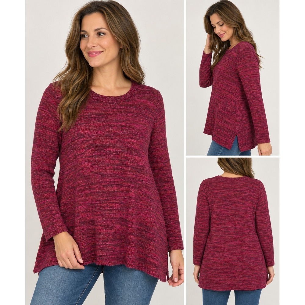 Jeanne Pierre Womens M Marled Cotton Sweater Tunic Pink Burgundy Long Sleeve